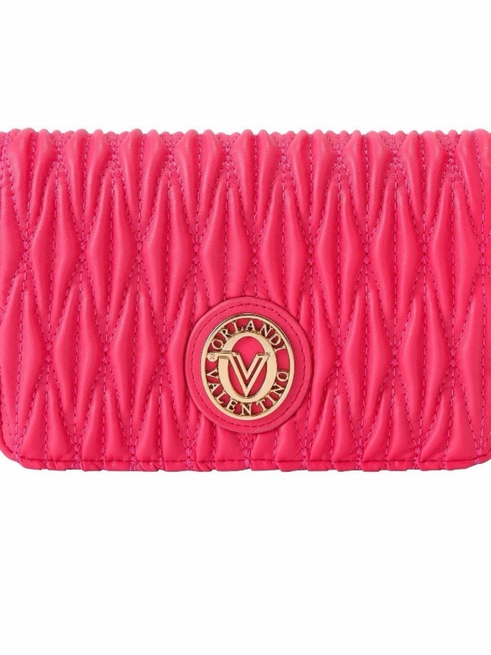 Valentino Orlandi Hot Pink Quilted Clutch with Gold Round Logo